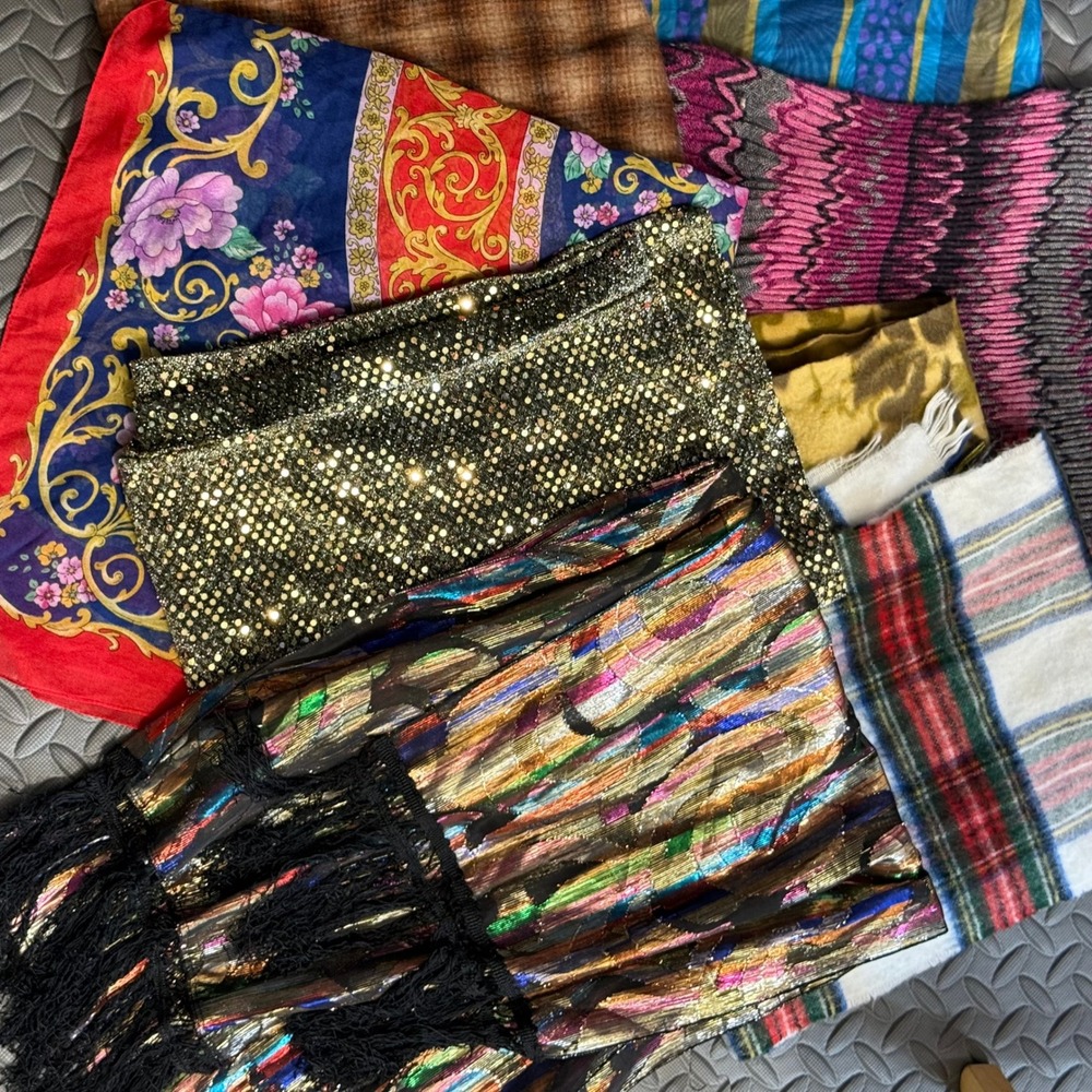 Womens Scarf Lot Mixed Styles Floral Plaid‎ Sequin Metallic Fringe Multi Color